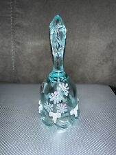 Fenton Art Glass Blue Clear Bell Hand Painted Floral Bow And Drapery Signed picture