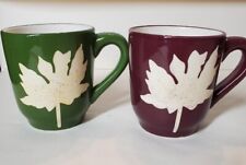 Trendy Olive Green & Maroon Maple Leaf 8 Oz Mugs. Set of 2 picture