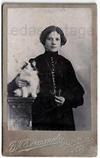 Pretty young girl teen Cat Kitten pet Russian Empire Omsk CDV antique photo Blur picture