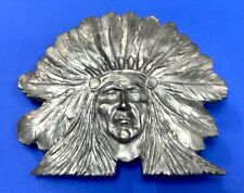 Native American Indian Chief Head Dres Large Heavy poured pewter belt buckle picture
