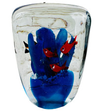 vtg murano style Aquarium Art Glass 6 fish Blue coral Paper weight 4.5