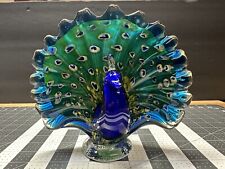 VINTAGE HAND BLOWN GLASS MULTI-COLOR SWIRLED BLUE GREEN PEACOCK FIGURINE picture