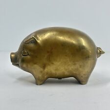 Vintage Solid Brass Pig Piggy Hog Coin Bank Brass Stopper Farm Figurine Korea picture