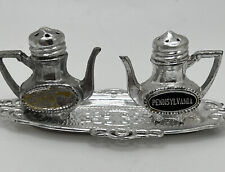 Vtg Miniature Tea Set Salt and Pepper Silver Souvenir Pennsylvania Set 1 1/2