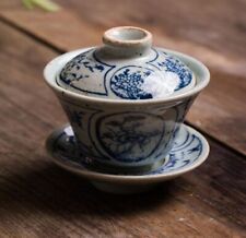 1PCS Vintage Small Blue and White Gaiwan Chinese Ancient Glaze Jingdezhen Teaset picture