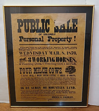 1876 Public/Farm Sale Framed Auction Notice, Halifax Township, Pennsylvania NICE picture