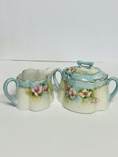 Cream And Sugar Service Set W/Lid Floral Scalloped Edge Coffee Bar Kitchen￼ picture