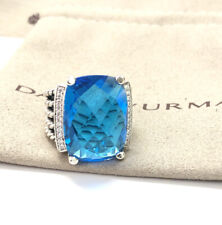 DAVID YURMAN 20x16mm Blue Topaz  & Diamond Sterling Silver Wheaton Ring Size 7.5 picture