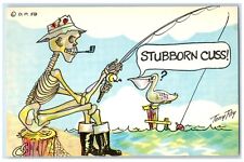 c1950's Skeleton Pipe Stubborn Cuss Duck Fishing Tony Roy Vintage Postcard picture