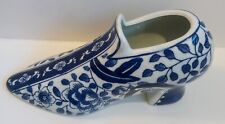 Vintage Blue & White Ceramic Victorian Style Shoe Planter picture