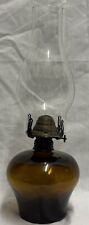 Antique Amber Glass Kerosene Oil Lamp With Clear Globe 14” picture