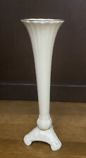 Lenox Bud Vase 7.5” White Fluted Gold Trim Three Feet  USA Vintage picture