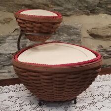 RARE LONGABERGER Triangle Bowl Basket Set Iron Stand ChipDip picture