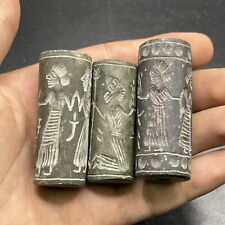 Sale 3 Pieces Near Eastern Sassanian Old Stones Ancient Cylinder Seal Old Beads picture