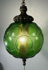 Vintage MCM Round Green Globe Hanging Swag Lamp w 12 foot Chain WORKS Great picture