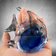 Whimsical Art Glass Fish Figurine Paperweight With Blue Light Blue Sommerso VTG picture
