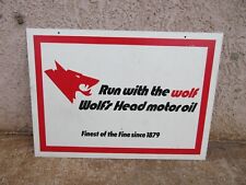 Vintage Wolfs Head Motor Oil Sign Gas station dealer Run with the Wolf picture
