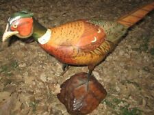 TOM TABER Wood Carved Ringneck Pheasant Signed Early Decoy Sculpture Statue picture