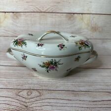 Vintage Meito Ivory China Covered Serving Bowl Gold Rim Floral Repaired Handle picture