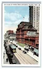 Postcard St Clair St North from Jefferson, Toledo, OH trolley Peerless Flour T46 picture