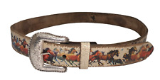 Cowboy Decor VTG Graphic Leather Western Fritch Sterling Silver Buckle Belt 36 picture