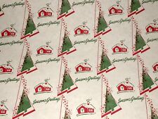 VTG CHRISTMAS 1950 WRAPPING PAPER 2 YARDS SEASONS GREETINGS WINTER CABIN TREES picture