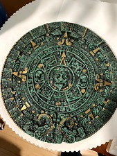 Vintage Aztec Sun Wall Calendar Green Crushed Malachite Stone Mayan Mexican 12