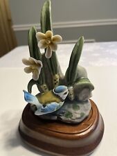Vintage Blue Bird Reed Flowers Figurine on Wood Base picture