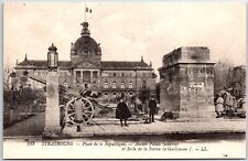 VINTAGE POSTCARD OLD IMPERIAL PALACE AT STRASBOURG FRANCE WAR GUNS & STATUE RARE picture