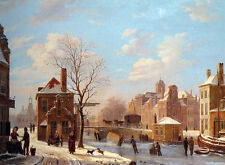 Huge Oil painting A Dutch Town Scene in Winter with happy peoples canvas 36
