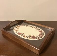 VTG Handmade Embroidery Wooden Glass Serving Tray Creative Circle Autumn #1936 picture