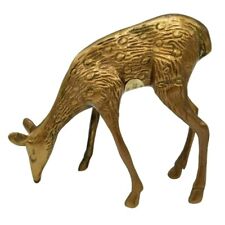 Maxam Solid Brass Grazing Deer Made in Taiwan Vintage Metal Animal 4.5 Inches picture