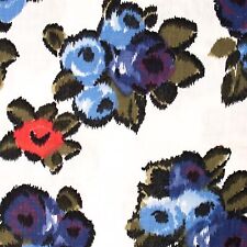 Vtg Cotton Fabric 1960s Dressmaking Watered Floral Blue Yardage 45x144 FLAW READ picture
