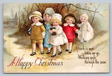Postcard Christmas Children Walking Church A/S Clapsaddle Unposted E017 picture
