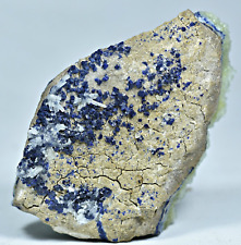 92 Gram Extremely Rare Blue Azurite Crystals and Layers With Aragonite On Matrix picture