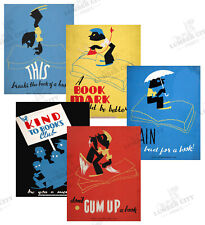 SET of FIVE US Library Book Posters Vintage WPA Prints circa 1936 - 18