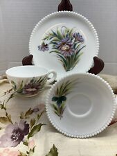 VINTAGE Westmoreland Beaded 3 Piece Set Milk Glass Hand Painted Granny Core picture