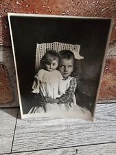 Vintage CREEPY VINTAGE PHOTO Girl w scary haunted Doll Original snapshot Eyes picture