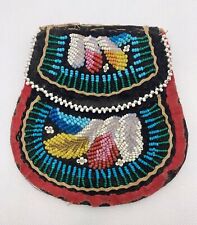 VTG Antique Native American Double Sided Beaded Purse Cloth Bag 5