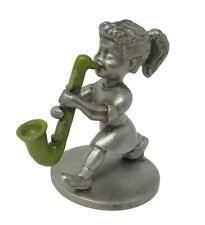 Vintage Charisma Pewter Girl Playing Saxophone Green Enamel Rare picture