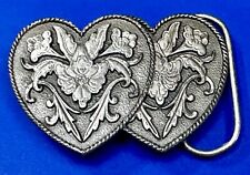 Double Dual Hearts Flower Design Cutout VTG 1992 Belt Buckle Siskiyou picture