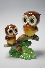 Vintage Norcrest Pair of Owls On Branch with Acorns Ceramic Figurine - Japan picture