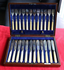Vtg Walker & Hall Sheffield EPNS 24 Piece Knife Fork Set In Wood Box Silverplate picture