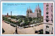 1920's SALT LAKE CITY UTAH TEMPLE BLOCK & PIONEER MONUMENT VINTAGE POSTCARD picture