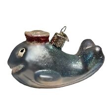 Retired Old World Christmas Wally The Whale Sailor Cap Nautical Glass Ornament picture