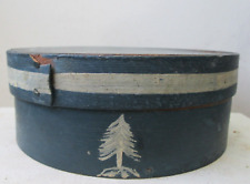 Antique 19thc FOLK ART New England Pantry box BLUE PAINT Painted Pine TREE AAFA picture