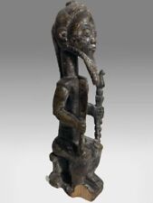 African Wood Carved Baule Seated Male Figure Holding Staff 18