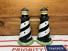 Vintage Lighthouse Salt And Pepper Shakers Black White picture