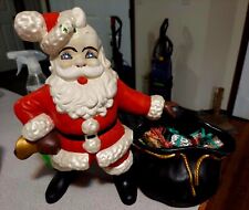 Vtg 1970s Atlantic Mold Ceramic Santa Claus Planter with Toy Bag Bell Christmas picture