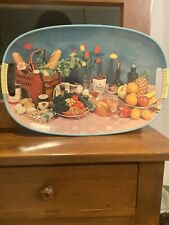 Vintage MCM Serving Tray With Food, Wine, Flowers & Salem Cigarettes 1950’s picture